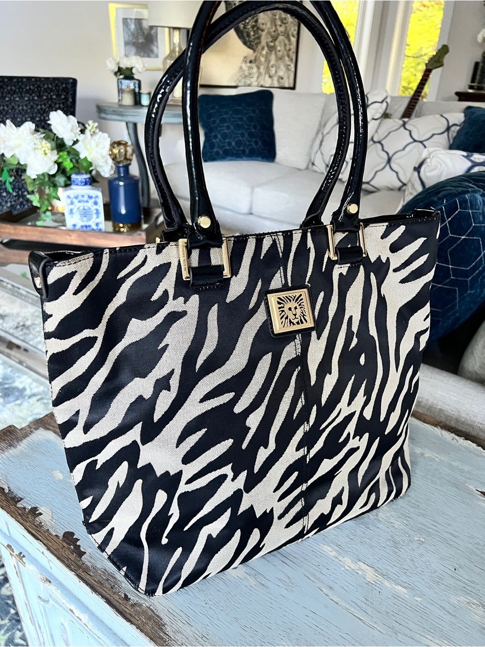 Anne Klein Black and White Zebra Print Tote - Picture 7 of 11